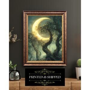 Moonlit Forest Fantasy Landscape Wall Art Mystical Nature Tree Print
